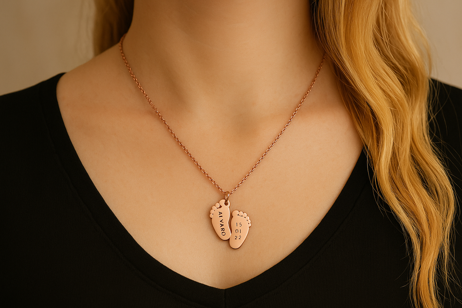 Collar pies mamá recién nacido oro plata rosa acero inoxidable personalizado