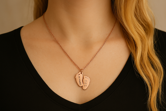 Collar pies mamá recién nacido oro plata rosa acero inoxidable personalizado