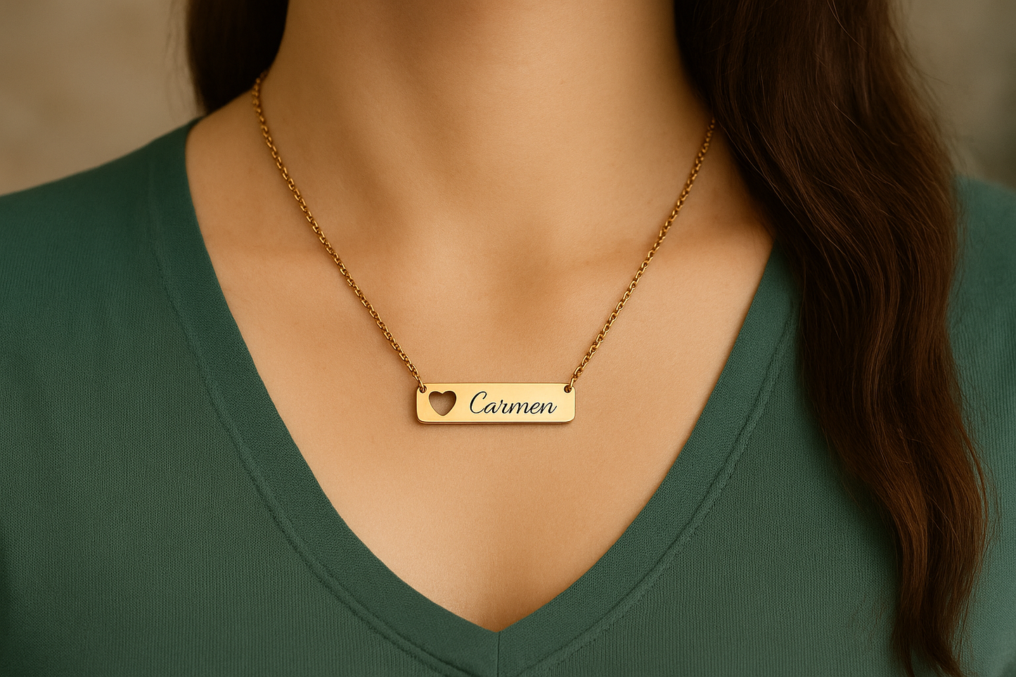 Collar rectangular corazón personalizado oro plata acero inoxidable 