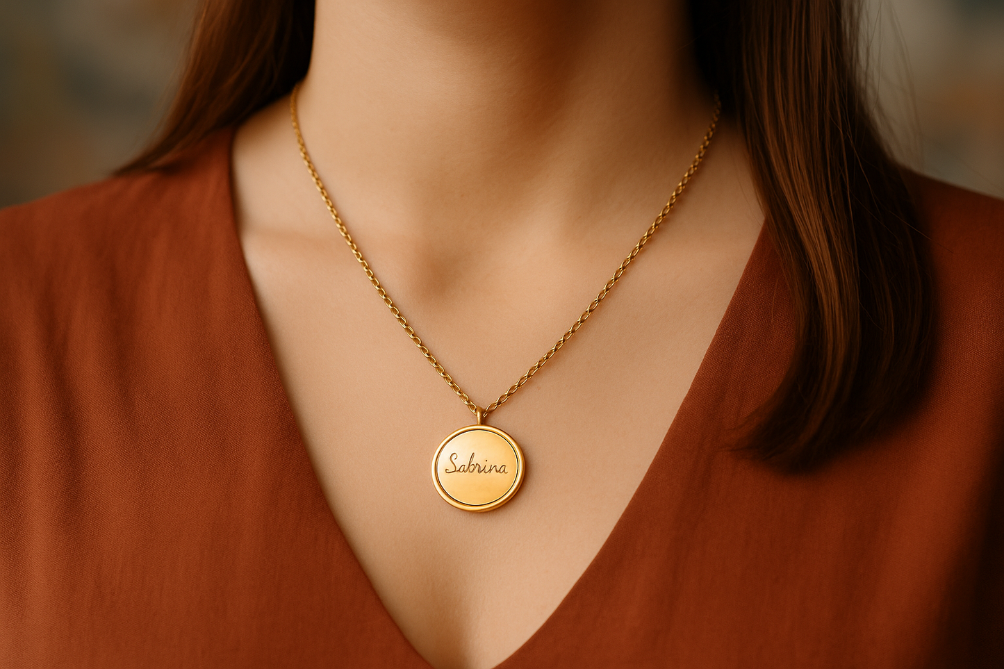 Colgante redondo giratorio oro plata rosa acero inoxidable personalizado nombre