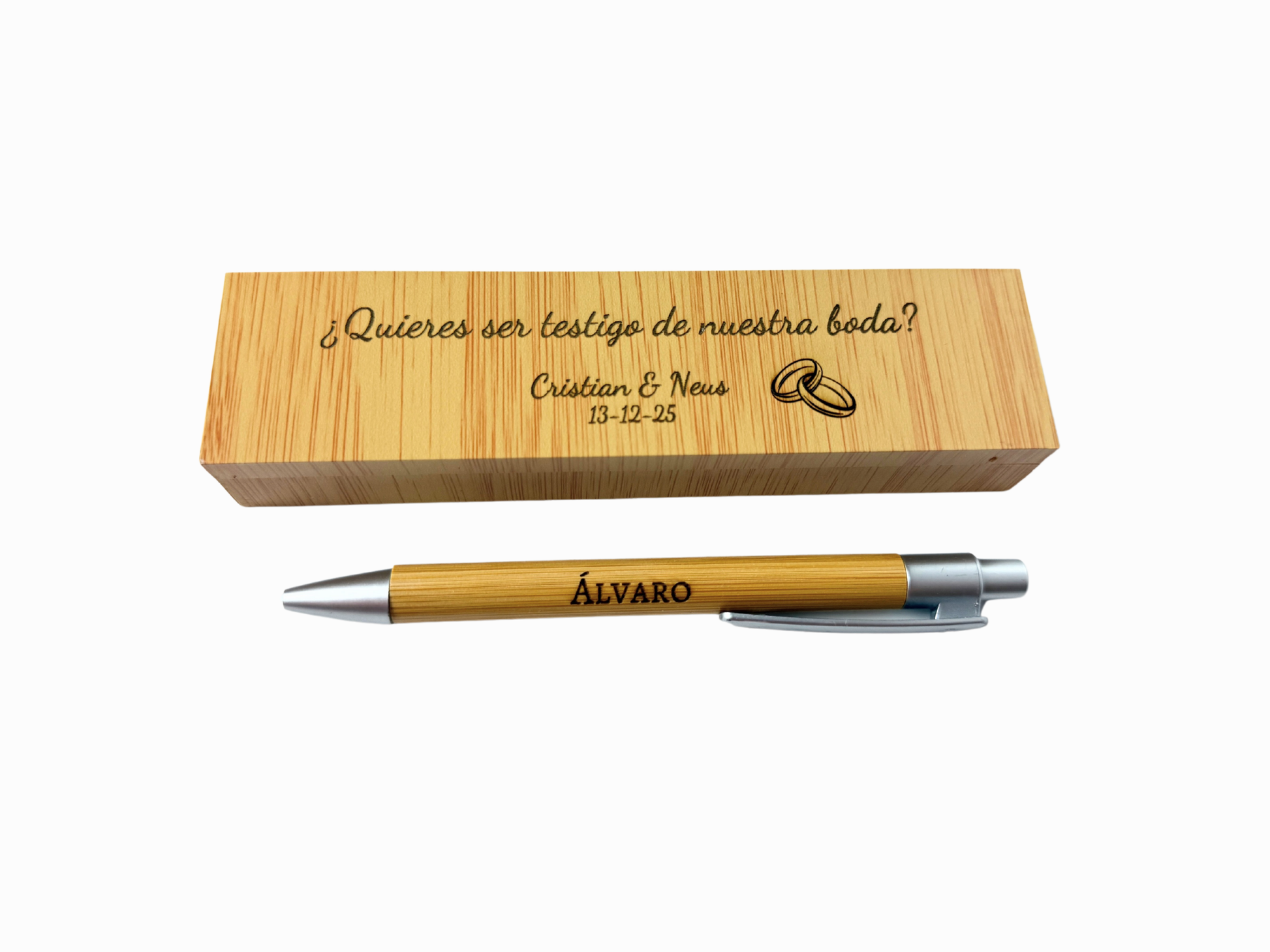 Estuche bolígrafo madera personalizado bodas comuniones regalos