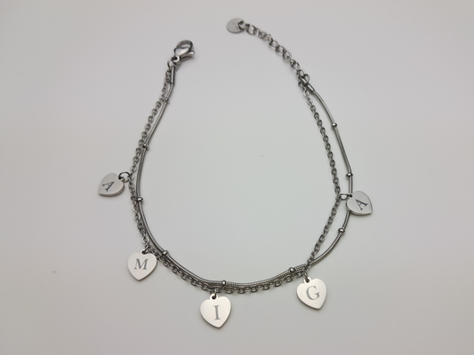 Pulsera corazones oro plata acero inoxidable personalizada amiga